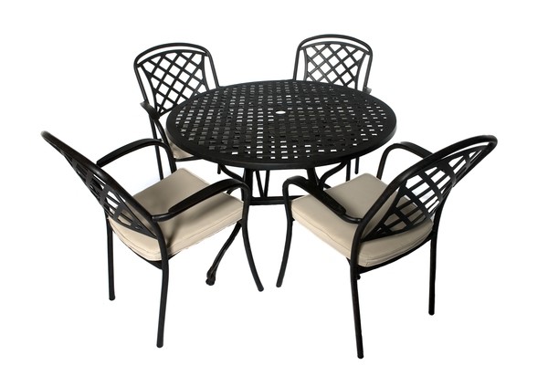 Cast Aluminium 4 Seater Round Set, Round Garden Table And Chairs 4 Seater